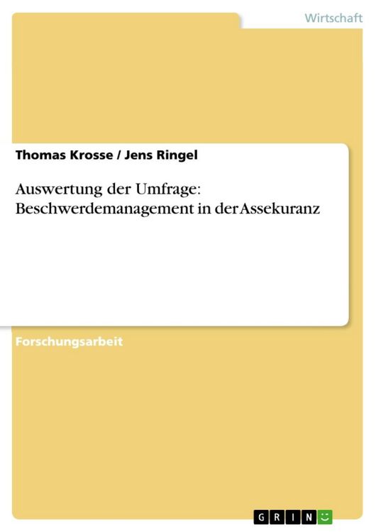 Produktbild: Auswertung der Umfrage: Beschwerdemanagement in der Assekuranz