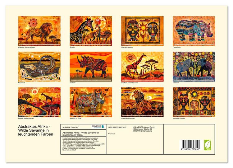 Produktbild: Abstraktes Afrika - Wilde Savanne in leuchtenden Farben (hochwertiger Premium Wandkalender 2026 DIN A2 quer), Kunstdruck in Hochglanz