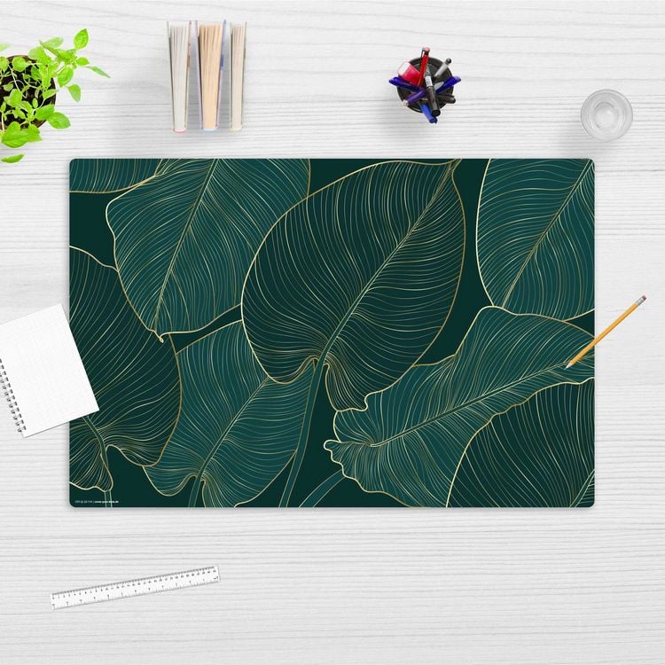 Produktbild: Cover-your-desk Schreibtischunterlage f&uuml;r Kinder und Erwachsene Tropische Bl&auml;tter mit Goldadern, aus hochwertigem Vinyl , 60 x 40 cm