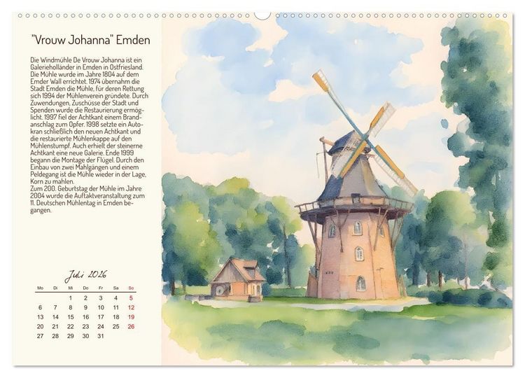 Produktbild: Deutschlands sch&ouml;nste Windm&uuml;hlen (hochwertiger Premium Wandkalender 2026 DIN A2 quer), Kunstdruck in Hochglanz