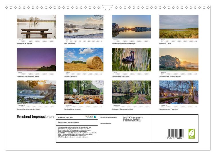 Produktbild: Emsland Impressionen (Wandkalender 2026 DIN A3 quer), CALVENDO Monatskalender