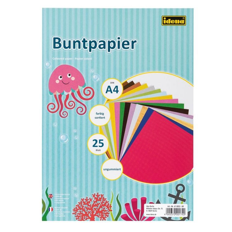 Produktbild: Idena Buntpapier DIN A4 25 Blatt ungummiert sortiert