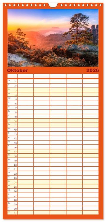 Produktbild: Familienplaner 2026 - Stimmungsvolle Landschaften in Sachsen mit 5 Spalten (Wandkalender, 21 x 45 cm) CALVENDO