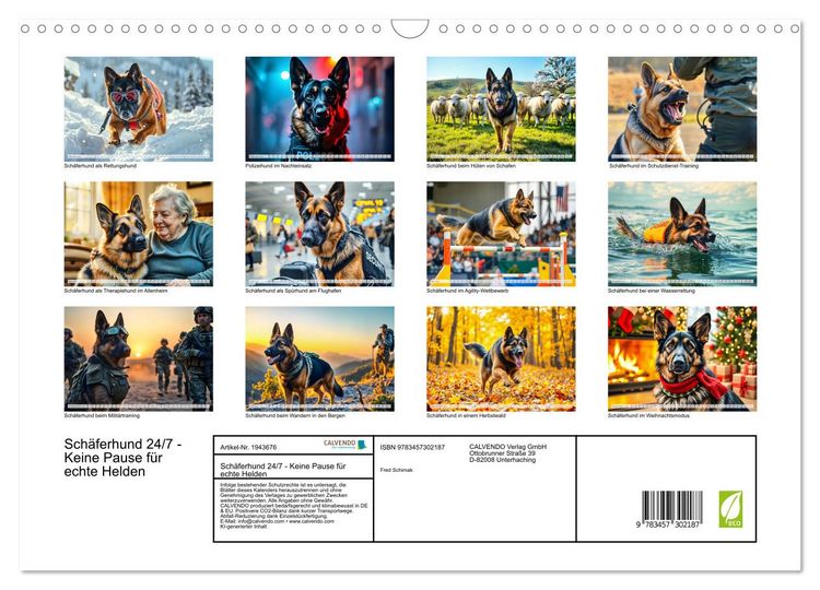 Produktbild: Sch&auml;ferhund 24/7 - Keine Pause f&uuml;r echte Helden (Wandkalender 2026 DIN A3 quer), CALVENDO Monatskalender