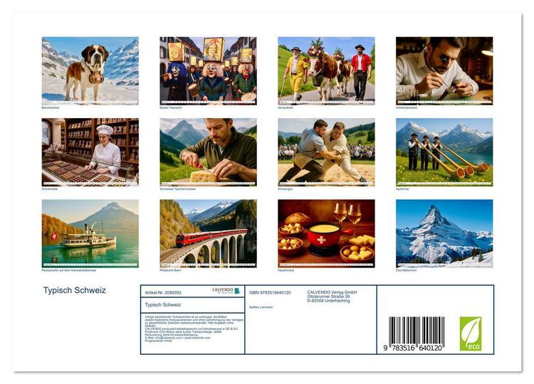 Produktbild: Typisch Schweiz (Wandkalender 2026 DIN A4 quer), CALVENDO Monatskalender