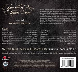 Produktbild: Die geheimnisvollen F&auml;lle von Edgar Allan Poe und Auguste Dupin - Tod eines Feindes,1 Audio-CD