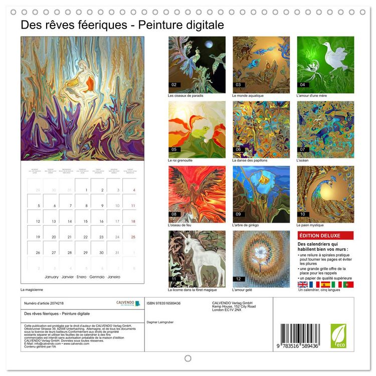 Produktbild: Des r&ecirc;ves f&eacute;eriques - Peinture digitale (Calendrier mural carr&eacute; 2026 30x30 cm) Calendrier double avec une page pour vos prises de notes