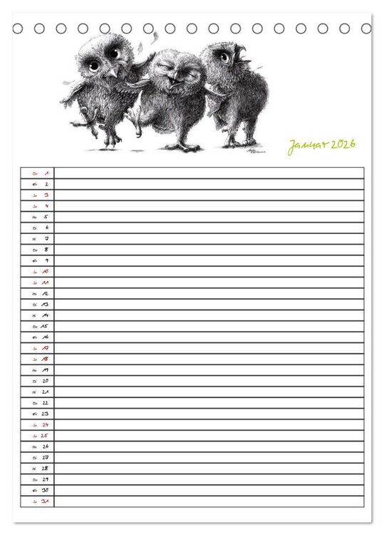 Produktbild: Tieronisch Eulen (Tischkalender 2026 DIN A5 hoch), CALVENDO Monatskalender