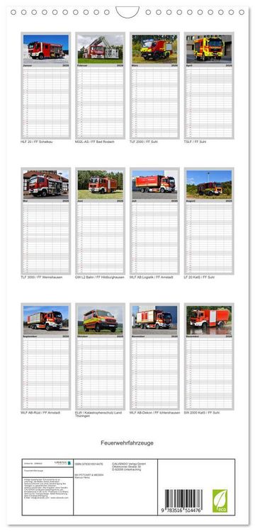 Produktbild: Familienplaner 2026 - Feuerwehrfahrzeuge mit 5 Spalten (Wandkalender, 21 x 45 cm) CALVENDO