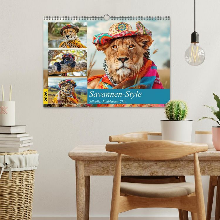 Produktbild: Savannen-Style. Stilvoller Raubkatzen-Chic (Wandkalender 2026 DIN A3 quer), CALVENDO Monatskalender
