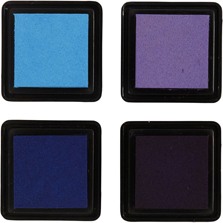 Produktbild: Creativ Company Stempelkissen, H 2 cm, Gr&ouml;&szlig;e 3,5x3,5 cm, Blau, Himmelblau, Flieder, Violett, 4 Stk