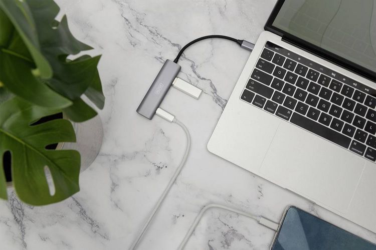 Produktbild: Digitus DA-70245 USB-Hub 4 Port USB-A USB 3.2 Gen2 10 GBit/s mit Aluminiumgeh&auml;use Dunkelgrau DA-70245