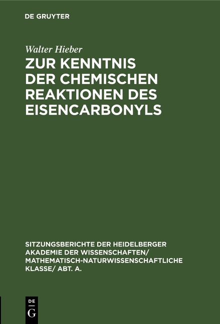 Produktbild: Zur Kenntnis der chemischen Reaktionen des Eisencarbonyls