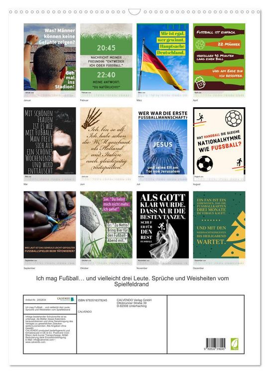 Produktbild: Ich mag Fu&szlig;ball&hellip; und vielleicht drei Leute. Spr&uuml;che und Weisheiten vom Spielfeldrand (Wandkalender 2026 DIN A2 hoch), CALVENDO Monatskalender