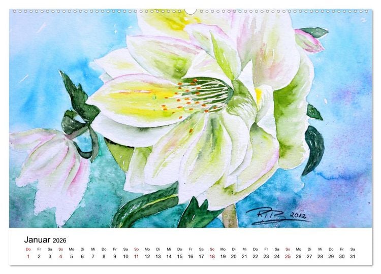Produktbild: Blumen-Aquarelle (hochwertiger Premium Wandkalender 2026 DIN A2 quer), Kunstdruck in Hochglanz