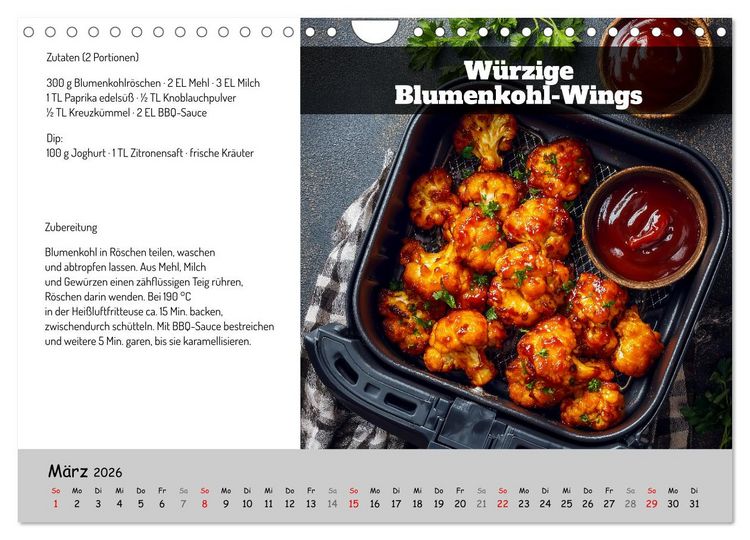 Produktbild: Rezepte f&uuml;r die Hei&szlig;luftfritteuse - vegetarisch, schnell und einfach (Wandkalender 2026 DIN A4 quer), CALVENDO Monatskalender