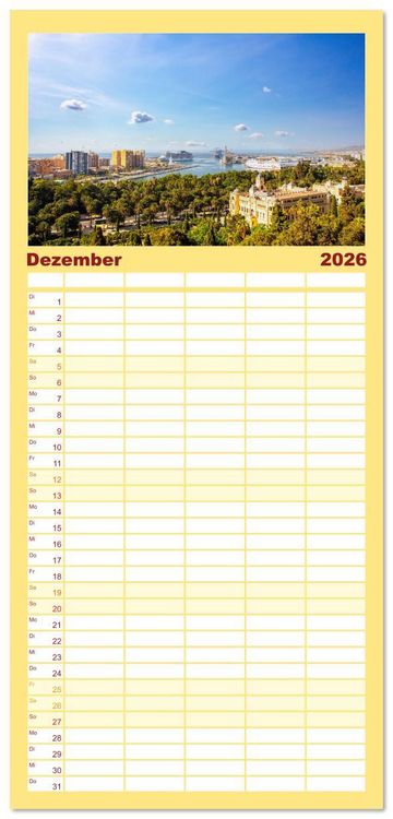 Produktbild: Familienplaner 2026 - Malaga Highlights der Stadt an der Costa del Sol mit 5 Spalten (Wandkalender, 21 x 45 cm) CALVENDO
