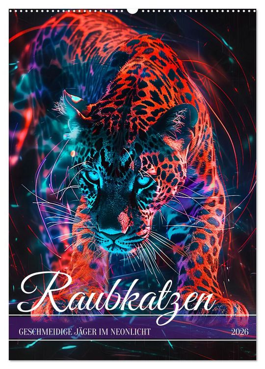 Produktbild: Raubkatzen - Geschmeidige J&auml;ger im Neonlicht (Wandkalender 2026 DIN A2 hoch), CALVENDO Monatskalender