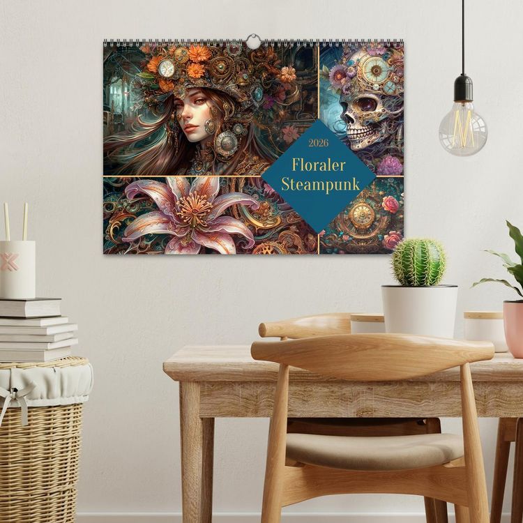 Produktbild: Floraler Steampunk (Wandkalender 2026 DIN A3 quer), CALVENDO Monatskalender