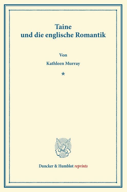 Produktbild: Taine und die englische Romantik.