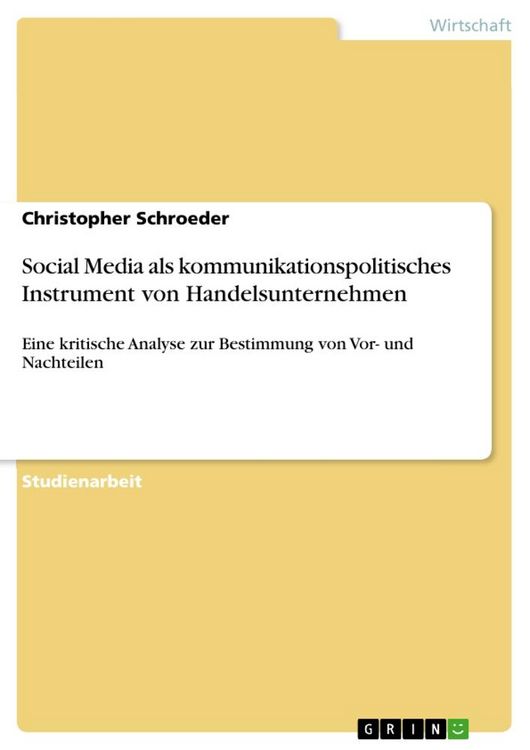 Produktbild: Social Media als kommunikationspolitisches Instrument von Handelsunternehmen