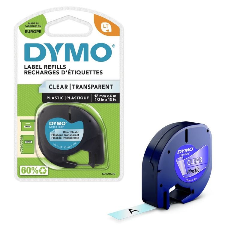 Produktbild: DYMO Beschriftungsband LetraTag Plastic schwarz auf transparent Blister