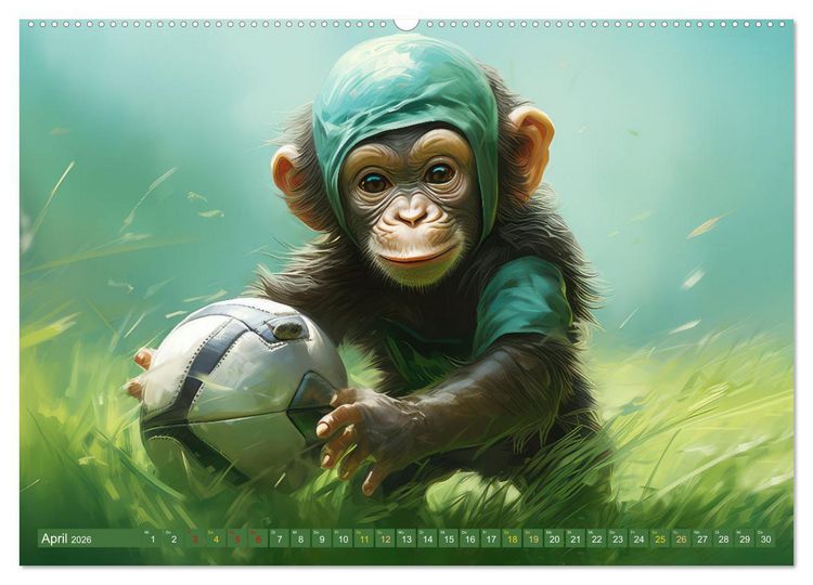 Produktbild: Fu&szlig;ballfieber bei den Babyaffen (hochwertiger Premium Wandkalender 2026 DIN A2 quer), Kunstdruck in Hochglanz