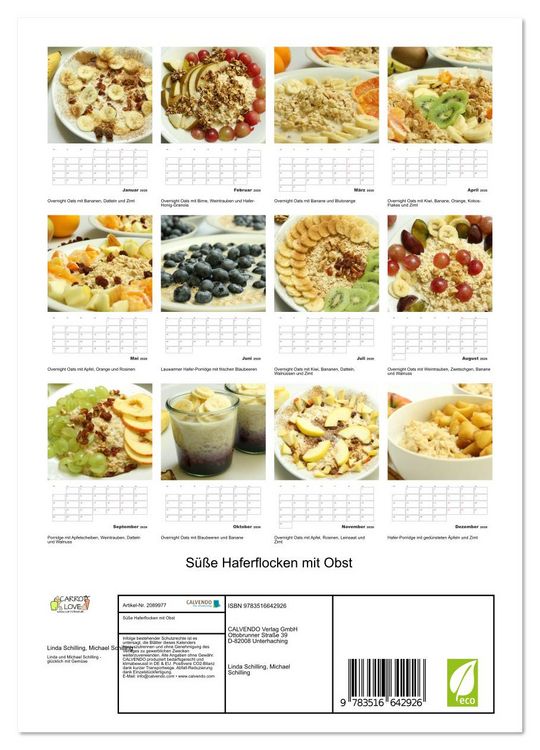 Produktbild: S&uuml;&szlig;e Haferflocken mit Obst (Wandkalender 2026 DIN A4 hoch), CALVENDO Monatskalender