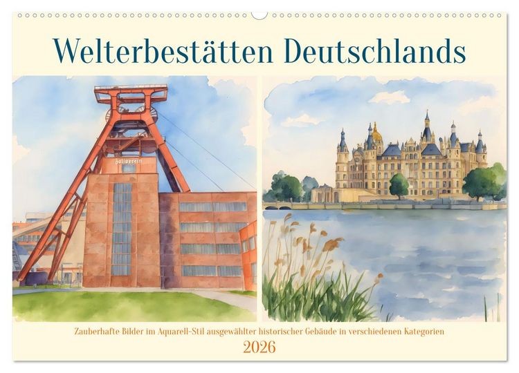 Produktbild: Welterbest&auml;tten Deutschlands (Wandkalender 2026 DIN A2 quer), CALVENDO Monatskalender