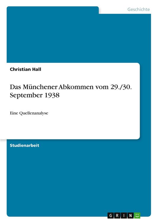 Produktbild: Das M&uuml;nchener Abkommen vom 29./30. September 1938