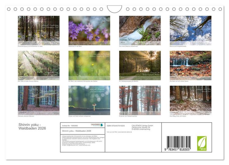 Produktbild: Shinrin yoku - Waldbaden 2026 (Wandkalender 2026 DIN A4 quer), CALVENDO Monatskalender