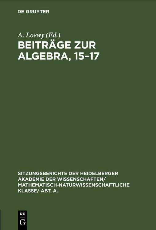 Produktbild: Beitr&auml;ge zur Algebra, 15&ndash;17