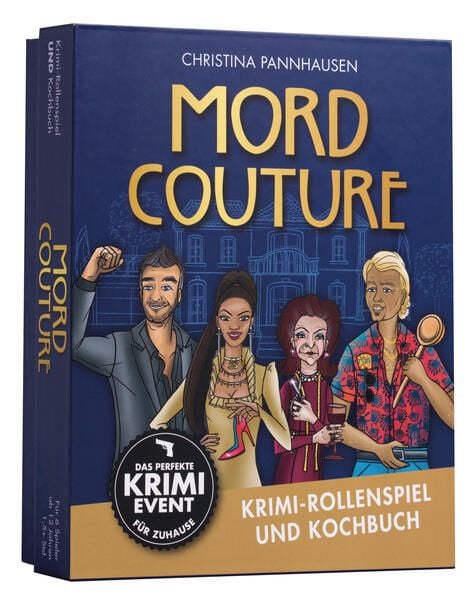 Produktbild: Mord Couture. Krimi-Rollenspiel und Kochbuch. Das perfekte Krimi-Event f&uuml;r Zuhause. F&uuml;r 6 Spieler ab 12 Jahren