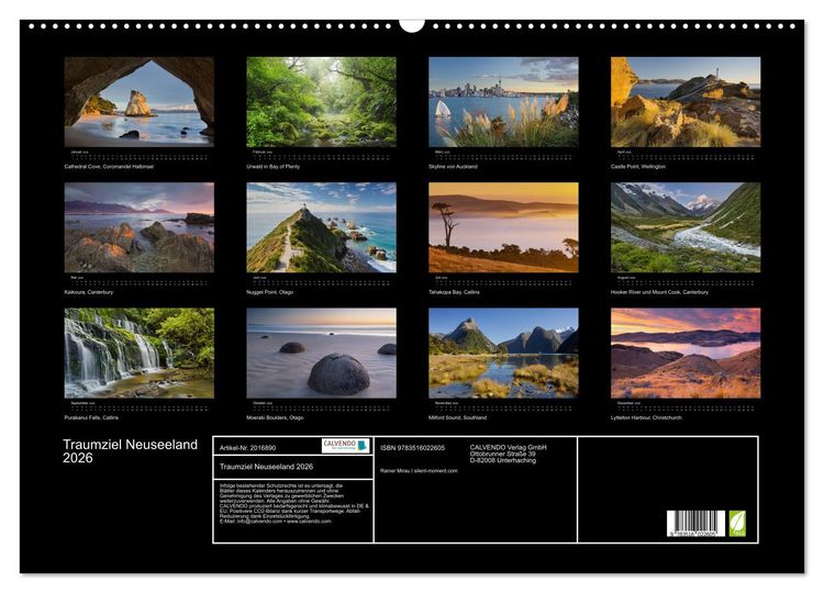 Produktbild: Traumziel Neuseeland 2026 (Wandkalender 2026 DIN A2 quer), CALVENDO Monatskalender