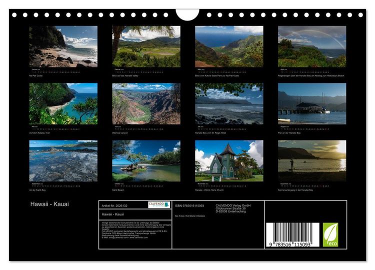 Produktbild: Hawaii - Kauai (Wandkalender 2026 DIN A4 quer), CALVENDO Monatskalender
