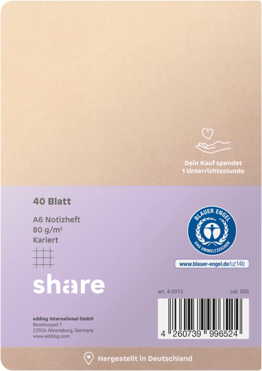Produktbild: share Notizheft A6 kariert pastellblau-lavendel