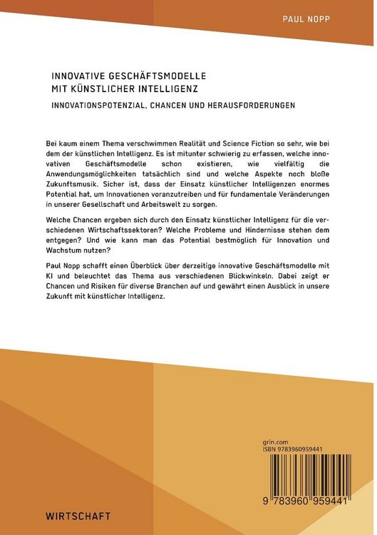 Produktbild: Innovative Gesch&auml;ftsmodelle mit k&uuml;nstlicher Intelligenz. Innovationspotenzial, Chancen und Herausforderungen