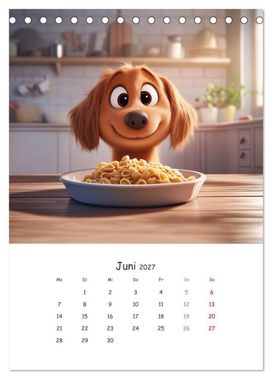 Produktbild: Fellnasen am K&uuml;chentisch - 12 KI-Motive mit Hunden (Tischkalender 2027 DIN A5 hoch), CALVENDO Monatskalender