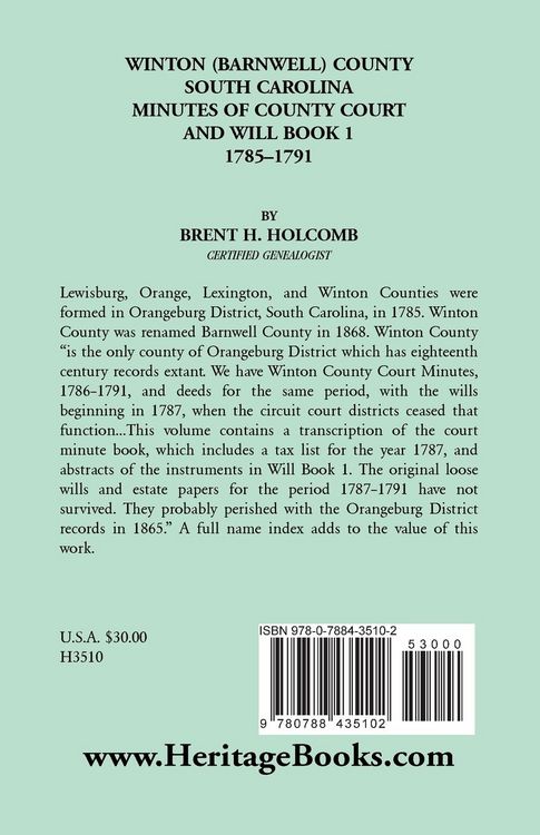 Produktbild: Winton (Barnwell) County, South Carolina Minutes of County Court and Will Book 1, 1785-1791