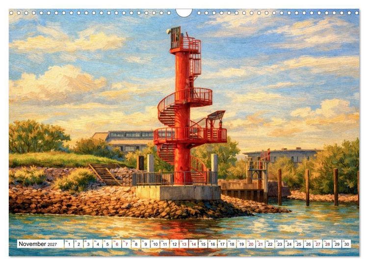 Produktbild: Leuchtt&uuml;rme an der Elbe - von Hamburg bis zur Elbm&uuml;ndung (Wandkalender 2027 DIN A3 quer), CALVENDO Monatskalender