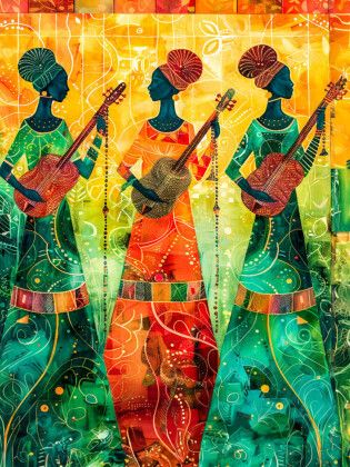 Produktbild: CALVENDO Puzzle Drei Musikantinnen in Afrika spielen Saiteninstrumente | 1000 Teile Lege-Gr&ouml;&szlig;e 64x48cm Foto-Puzzle f&uuml;r gl&uuml;ckliche Stunden
