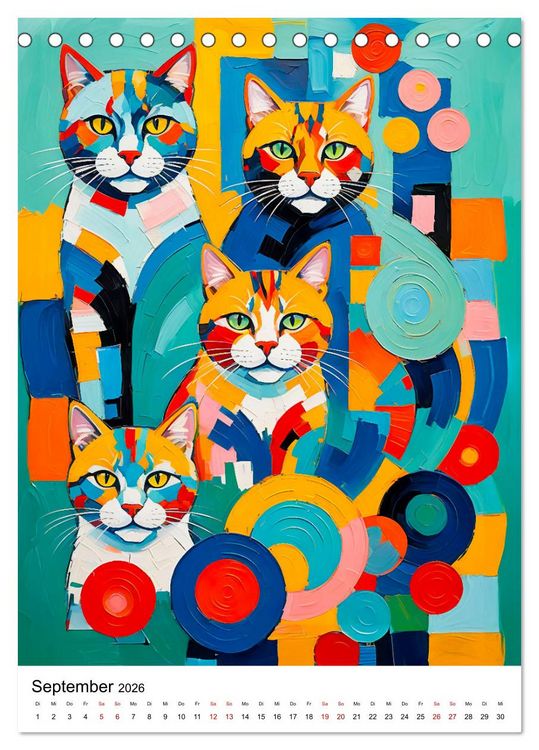 Produktbild: Pop-Art Katzen - Moderne, verr&uuml;ckte Katzenportr&auml;ts (Tischkalender 2026 DIN A5 hoch), CALVENDO Monatskalender