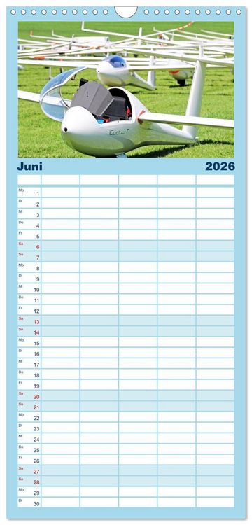Produktbild: Familienplaner 2026 - Meister in der Schwebe: Segelflugzeuge mit 5 Spalten (Wandkalender, 21 x 45 cm) CALVENDO