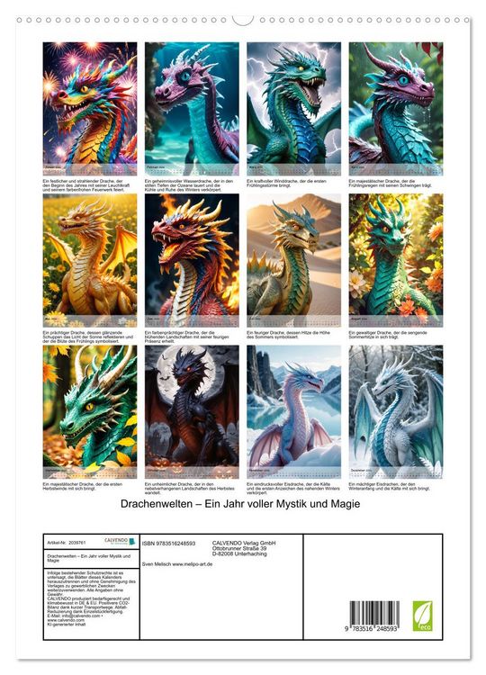 Produktbild: Drachenwelten &ndash; Ein Jahr voller Mystik und Magie (hochwertiger Premium Wandkalender 2026 DIN A2 hoch), Kunstdruck in Hochglanz