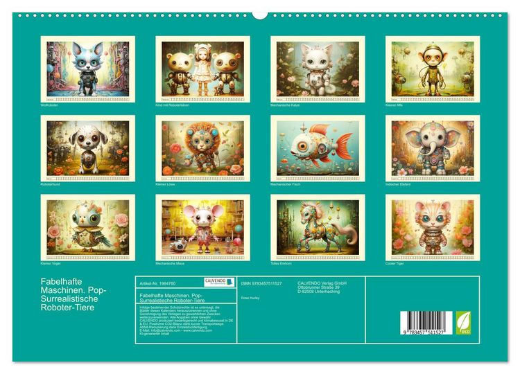 Produktbild: Fabelhafte Maschinen. Pop-Surrealistische Roboter-Tiere (hochwertiger Premium Wandkalender 2026 DIN A2 quer), Kunstdruck in Hochglanz