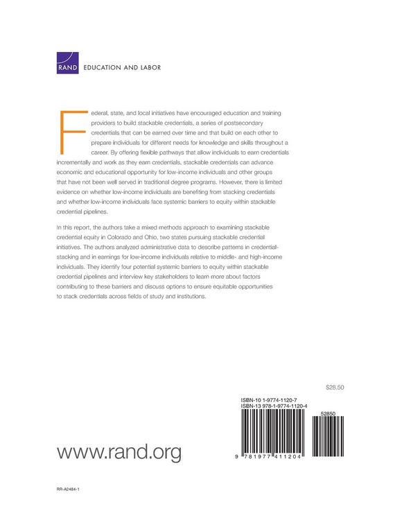Produktbild: Stackable Credential Pipelines and Equity for Low-Income Individuals