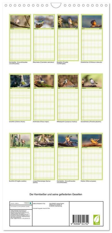 Produktbild: Familienplaner 2027 - Der Kernbei&szlig;er und seine gefiederten Gesellen mit 5 Spalten (Wandkalender, 21 x 45 cm) CALVENDO