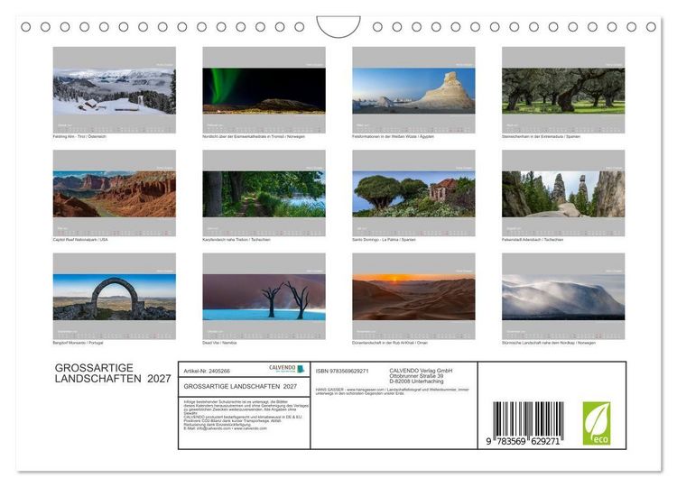Produktbild: GROSSARTIGE LANDSCHAFTEN 2027 (Wandkalender 2027 DIN A4 quer), CALVENDO Monatskalender