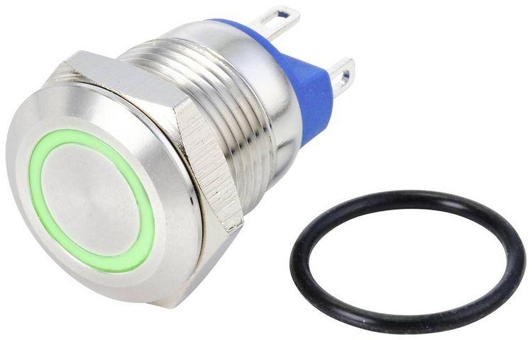 Produktbild: TRU COMPONENTS TC-10090900 GQ12-AF-10E/J/G/24V/S Vandalismusgesch&uuml;tzter Druckschalter 48 V/DC 2 A 1 x Aus/(Ein) tastend Gr&uuml;n IP67 1 St.