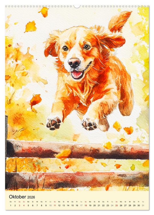 Produktbild: Bezaubernde Hunde. Unsere Freunde im lieblichen Aquarell-Stil (Wandkalender 2026 DIN A2 hoch), CALVENDO Monatskalender